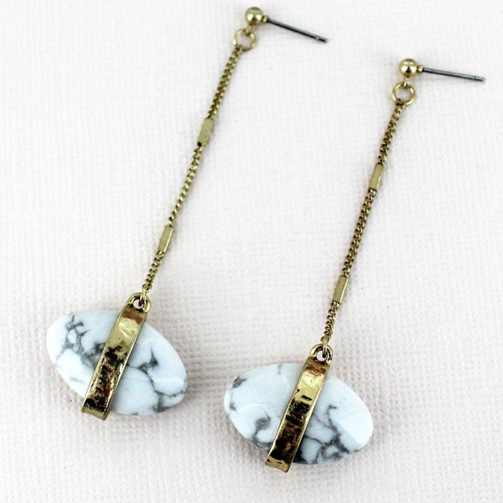 2 /$10- GOLDTONE HOWLITE GEMSTONE DROP EARRINGS